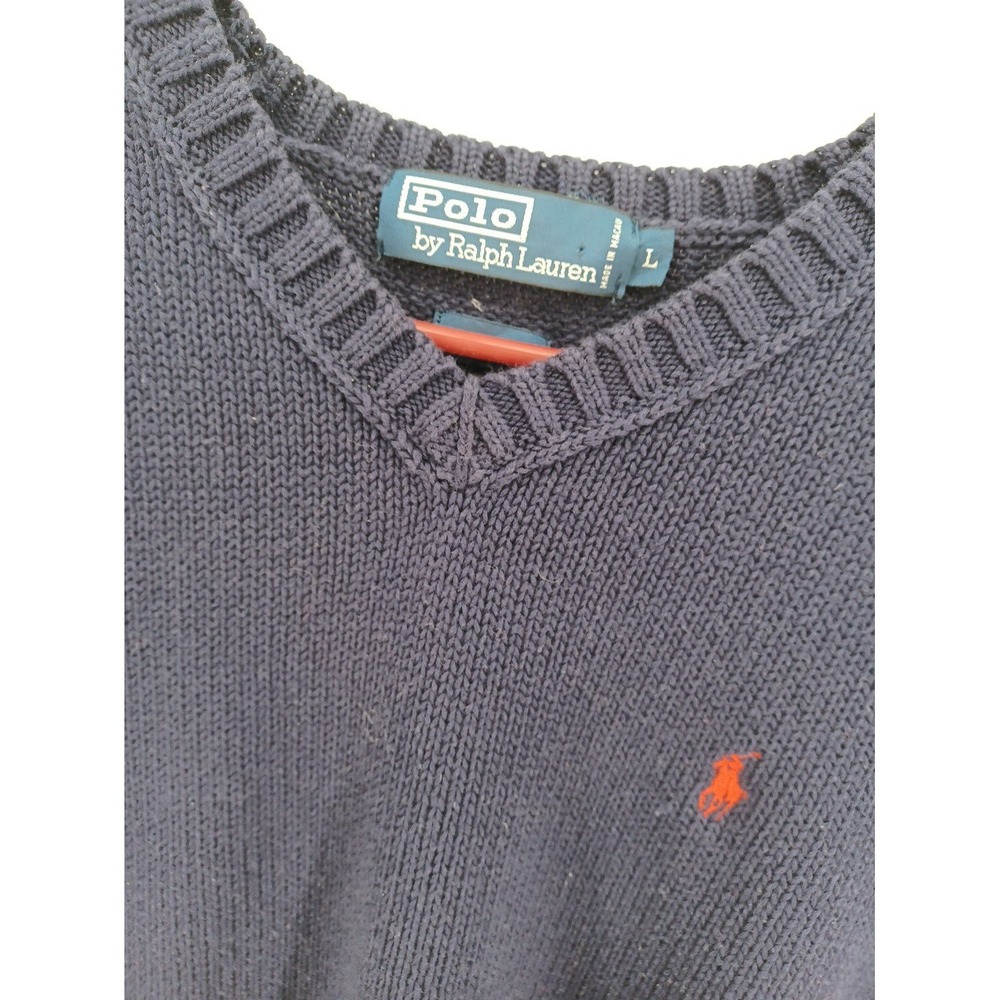 Vintage Polo Ralph Lauren 100% Cotton Sweater Vest Large Navy W/Red Pony